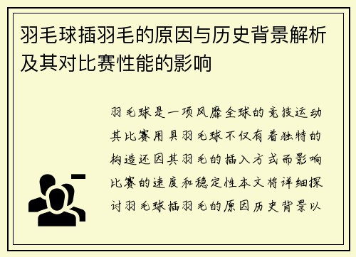 羽毛球插羽毛的原因与历史背景解析及其对比赛性能的影响