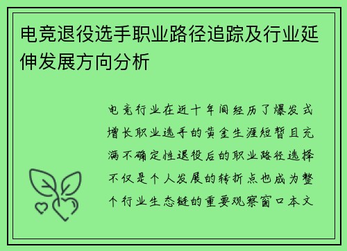电竞退役选手职业路径追踪及行业延伸发展方向分析